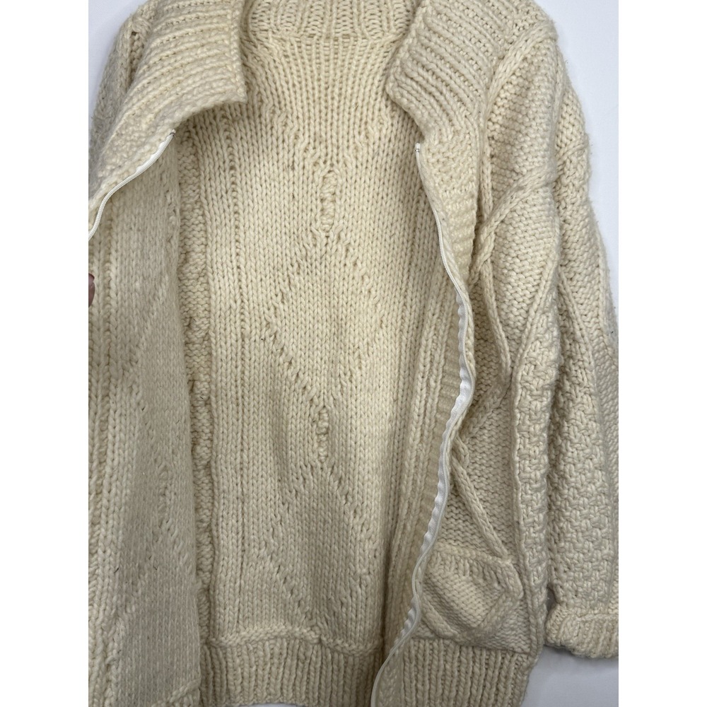 Vintage‎ Hand Knit Chunky Wool Cream Full Zip Sweater Cardigan Cable Womens L/XL - Picture 5 of 9